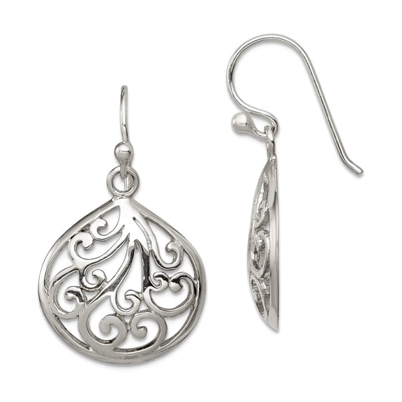 925 Sterling Silver Polished Post Swirl Long Drop Dangle Earrings 33x19mm Wide Dangle Earring for Women