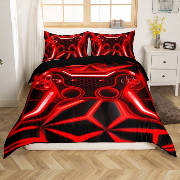 Erosebridal Red Gamepads Comforter Cover Twin,Video Game Bedding Twin Size,Geometric Plaid Duvet Cover Twin,Microfiber Male Bedroom Decor,Reversible,2-Piece(No Comforter)