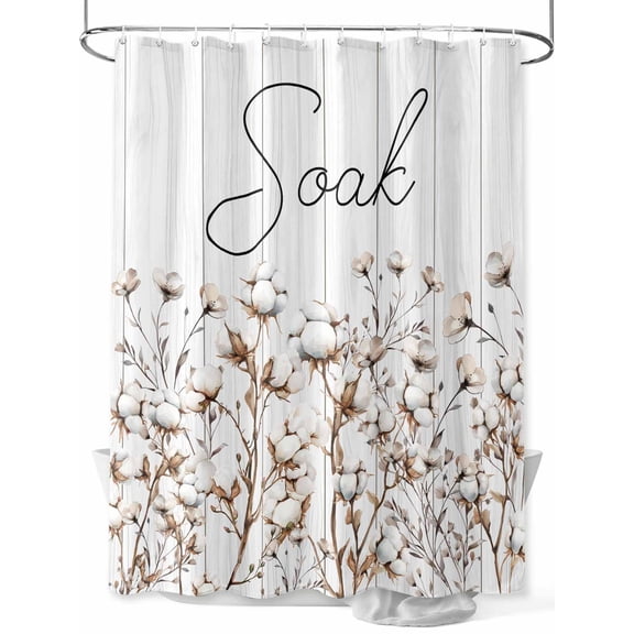 Fsddascl White Spring Floral Shower Curtain Set - Long 72" x 84" Bathtub Curtain with 12 Hooks, Vintage Watercolor Flowers Wooden Waterproof Fabric Stall Shower Curtains for Bathroom/Bathtub
