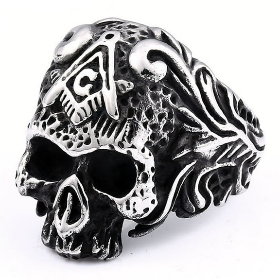 ZMY Home Skull Ring Stainless Steel Handmade Freemason Jewelry Fashion Cool Punk Rock Masonic Ring (9)