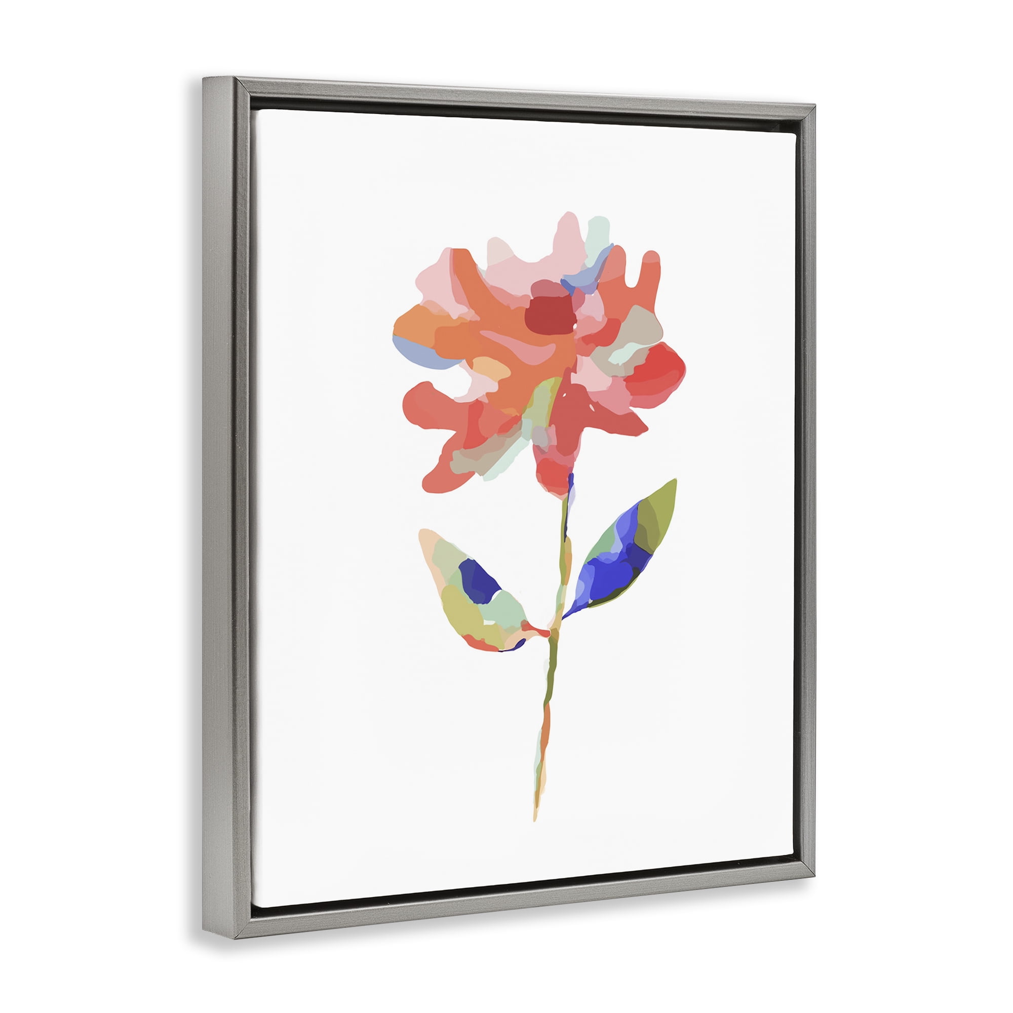 Stupell Industries Mosaic Flower Blossom Plants & Flowers Painting Gray Floater Framed Canvas Art Print Wall Art, 25 x 31