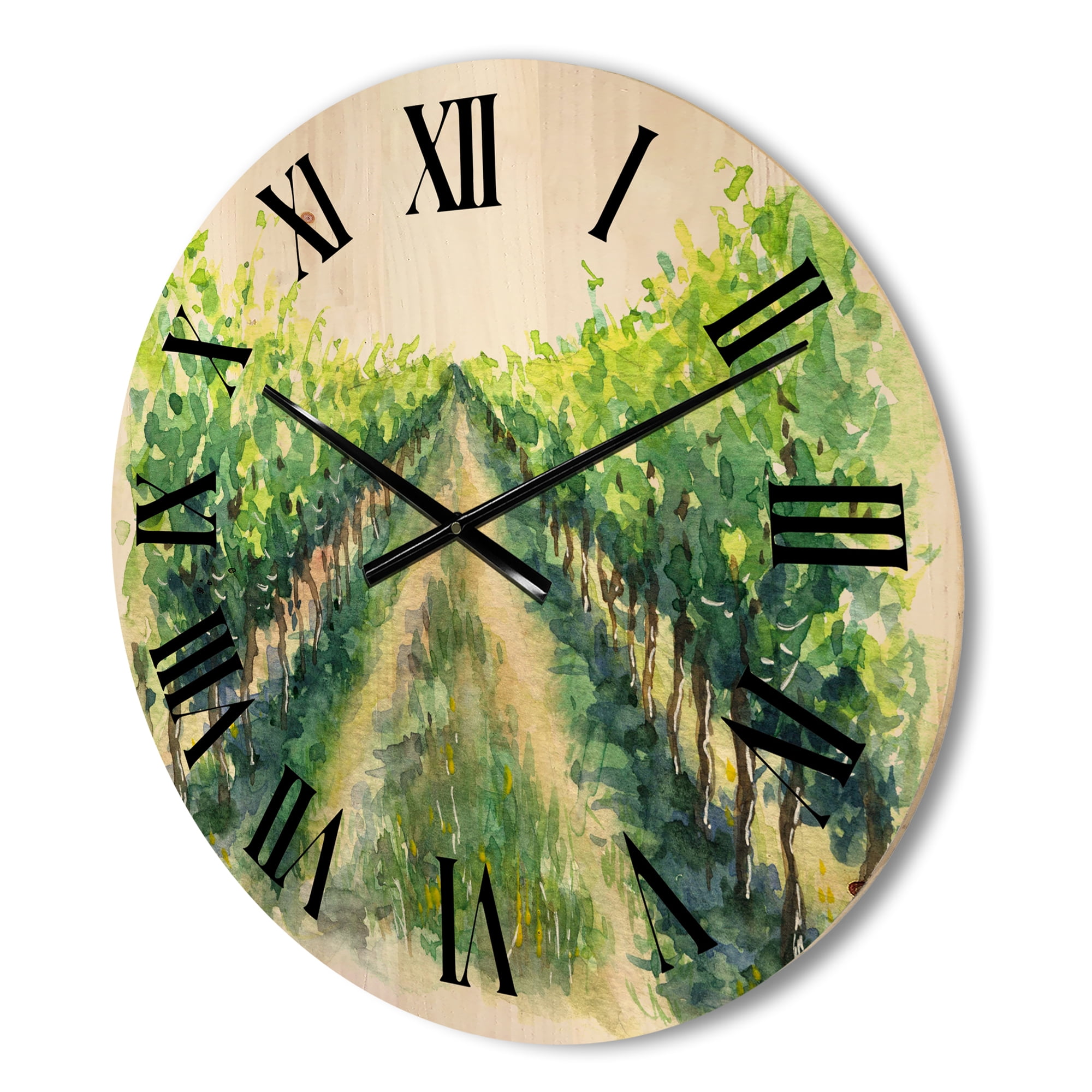 Designart 'Rural Scene Vineyard Path' Traditional Wood Wall Clock