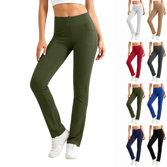 SeekIslan Women's Straight Leg Yoga Pants High Waist Workout Pants with Side Pocket for Gym and Daily