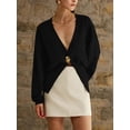 thumbnail image 3 of Suéter de punto con botones para mujer, Jersey elegante de manga larga con cuello en V, holgado y cálido, ropa de calle alta para otoño, 2024, 3 of 5