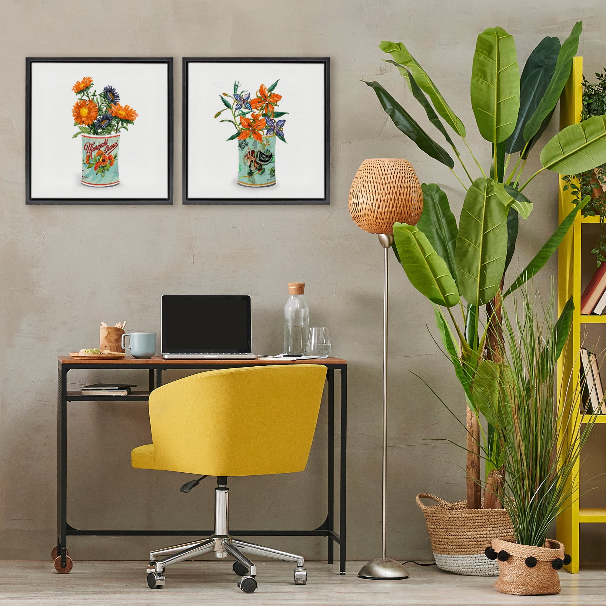 Stupell Industries Nostalgic Marigold & Lily Bouquets 2 Piece Black Framed Floater Canvas Set, design by Val Rhodes
