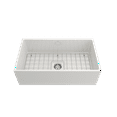 thumbnail image 2 of BOCCHI Contempo Apron Front Fireclay 33 in. Single Bowl Kitchen Sink with Protective Bottom Grid and Strainer in White, 2 of 6