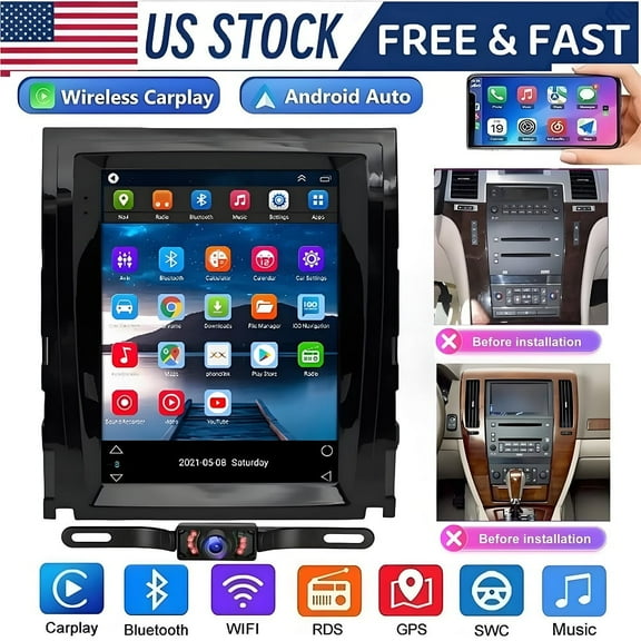 Eforcase 9.7" Car Stereo Radio for Cadillac Escalade 2007-2014 Android 13 Carplay GPS Wifi FM/RDS,SWC AUX-in,Dual USB AHD Backup