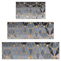 Gold Black Checkered Pattern Kitchen Rugs Sets Of 3,Kitchen Runner Rugs Non Skid Washable,Decorative Kitchen Floor Mats for Kitchen,Sink,Laundry,17"x30"  17"x47"   17"x59"