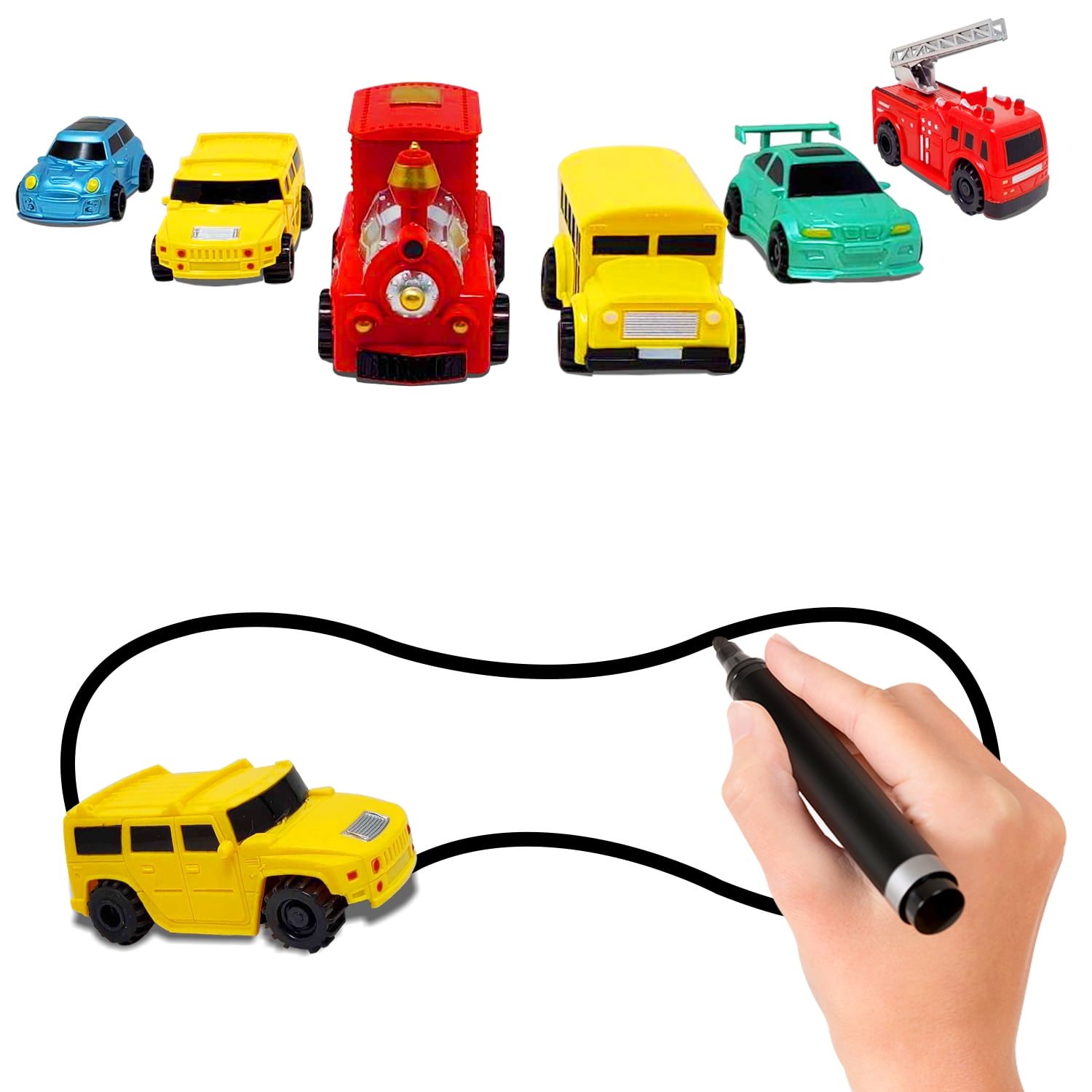 Inductive Train Set Inductive Truck with Funny Stickers Magic Toy Truck Follows Lines Drawn on Paper Batteries Included