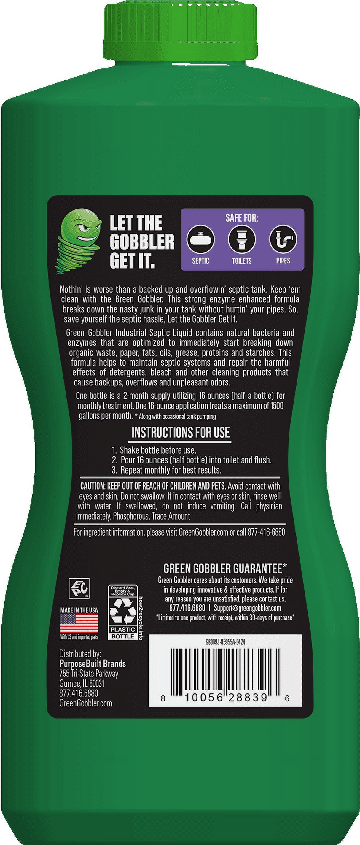 (2 pack) Green Gobbler Industrial Strength Septic Tank Treatment Liquid – 2 Month Supply, 32 fl oz, 1 Pack