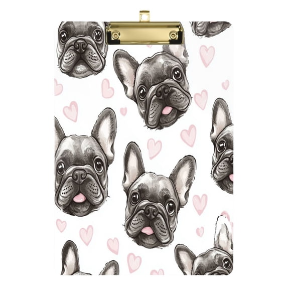 Wobogo Adorable French Bulldog Faces Pattern Acrylic A4 Clipboards Gold Clip Stardard Size 9×12.5in Office Decorative for Students Workers
