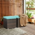 thumbnail image 2 of Topbuy 2 Pieces Patio Ottoman Multipurpose Outdoor Wicker Footstool Storage Box Side Table w/ Solid Metal Frame w/ Removable Cushions Turquoise, 2 of 7