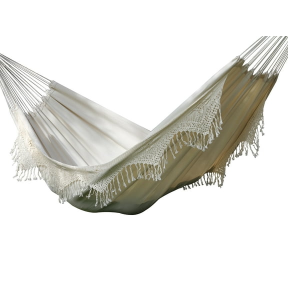 The Hamptons Collection Brazilian Style Two Person Double Hammock with Fringe - 144” x 63" - White