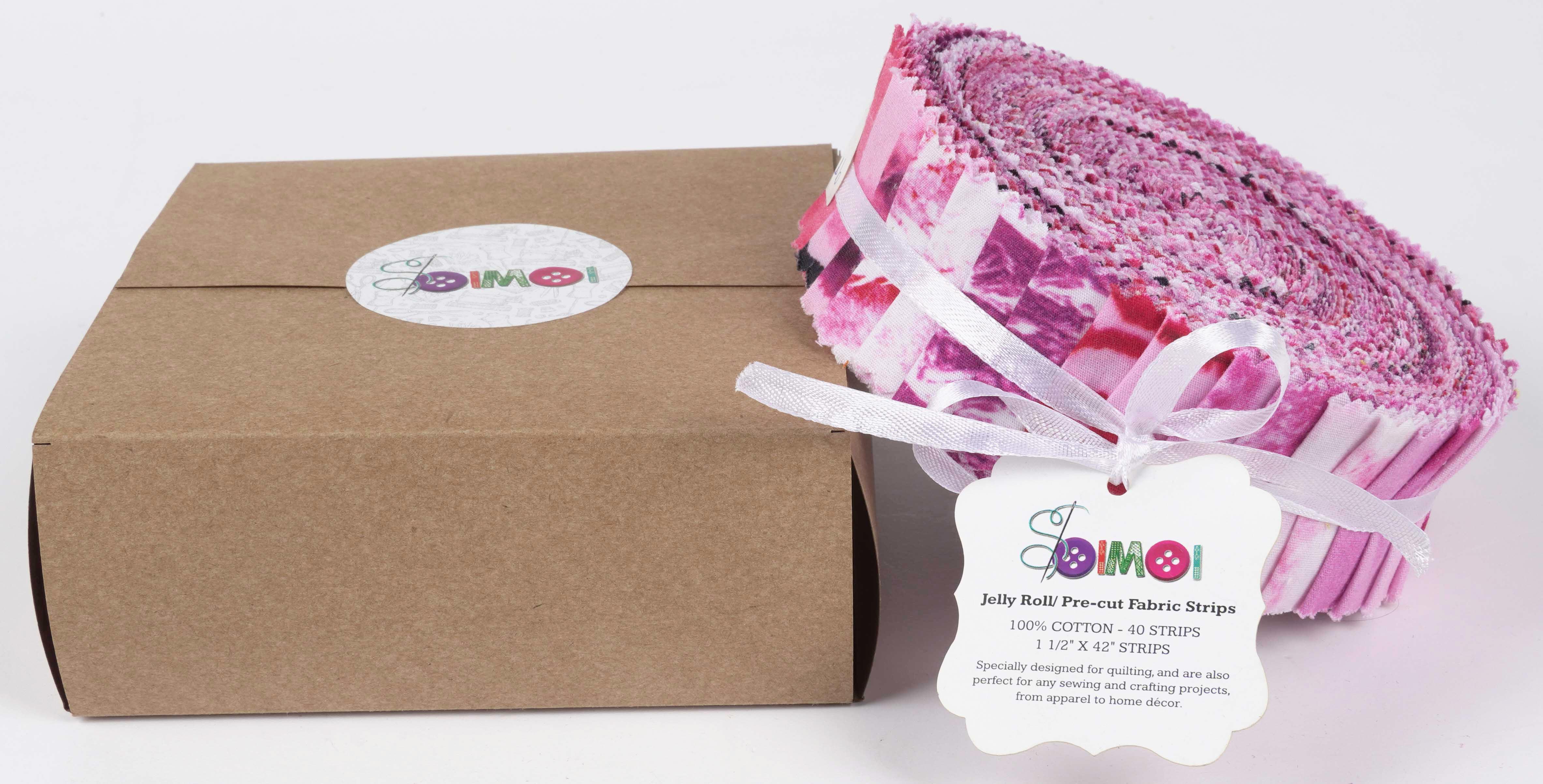 Soimoi 40Pcs Tie Dye Print Precut Fabrics Strips Roll Up 1.5x42inches Cotton Jelly Rolls For Quilting - Purple