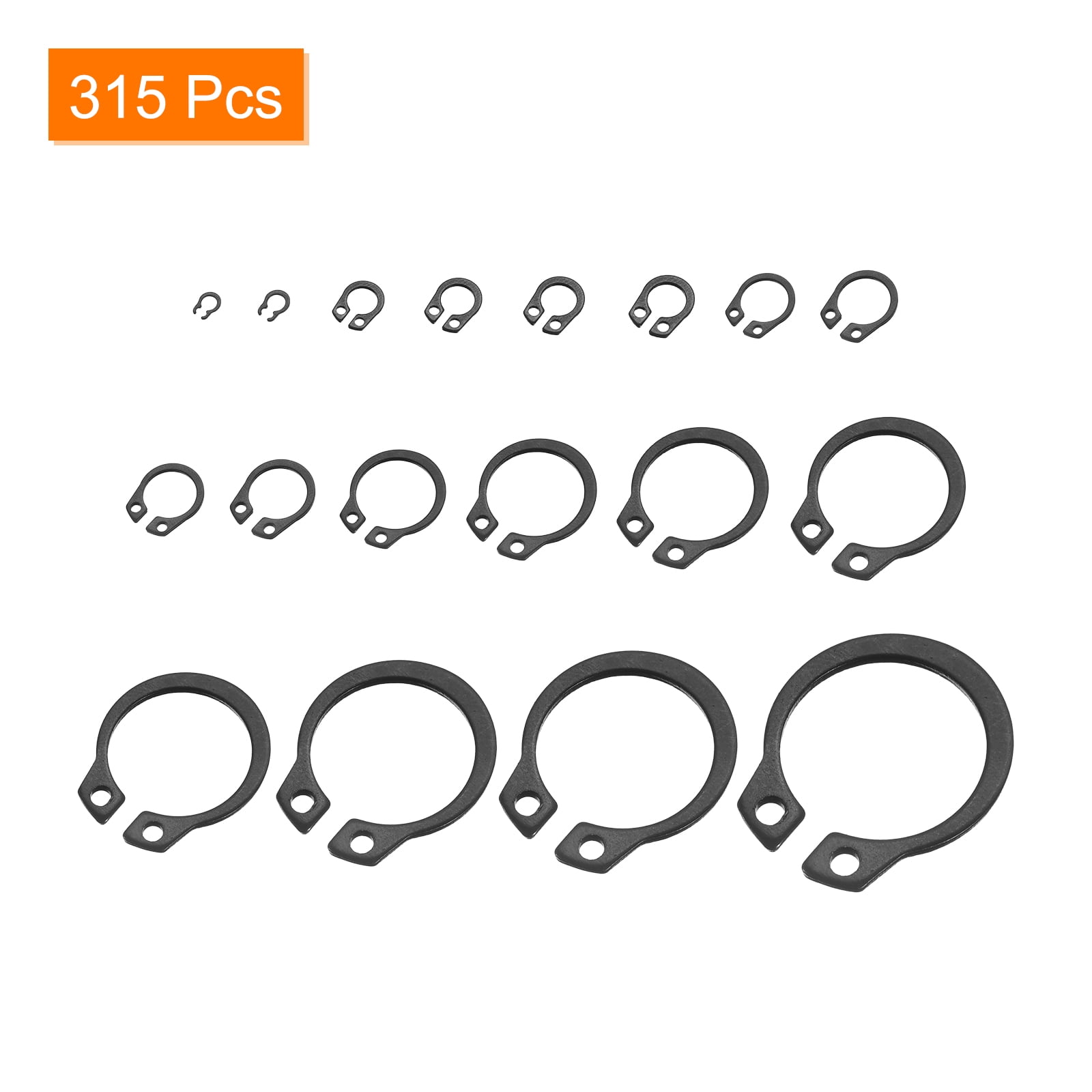 Uxcell 315 Pack External Retaining Rings, 18 Sizes 65Mn Carbon Steel Circlip Snap Ring
