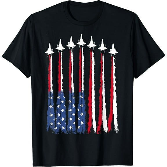t-shirt Patriotic Red White Blue USA Flag Fighter Jets 4th of July T-ShirtMen and women can wear, black T-shirts, gifts. Age: M,L，XL 2XL, 3XL, 4XL