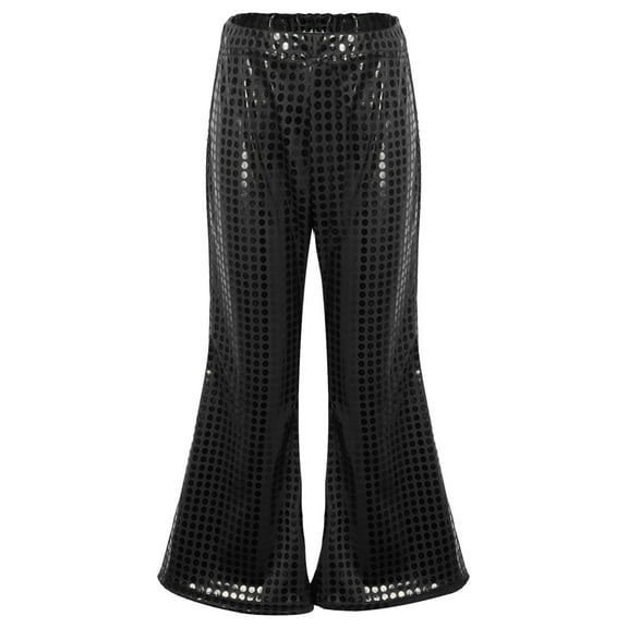 Zaldita Toddler Girls Hip Hop Jazz Streetwear Bell Bottom Pants Kids Sequined Performance Trousers Flare Pants Black 5-6