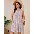 thumbnail image 2 of SHOWMALL Women's Plus Size Sleeveless Dress with Pockets, Summer Beach Sundress, Cottagecore Pink Blue Floral​ 2X Pleated Chest Tank Dress for Vacation & Casual Wear, 2 of 7