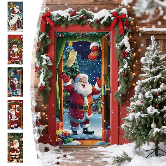 YIKA Christmas Decorations 6.66x2.99 Ft Christmas Door Cover Decoration Santa Claus Gift Delivery Door Cover Holiday Party Atmospheres Backdrops Christmas Decorations Indoor Multicolor