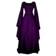 thumbnail image 1 of Robe Médiévale, Robe à Manches Longues et Col Rond pour Femmes, Costume d'Halloween Renaissance, Tenue de Fête et Quotidienne, L Noir, 1 of 4