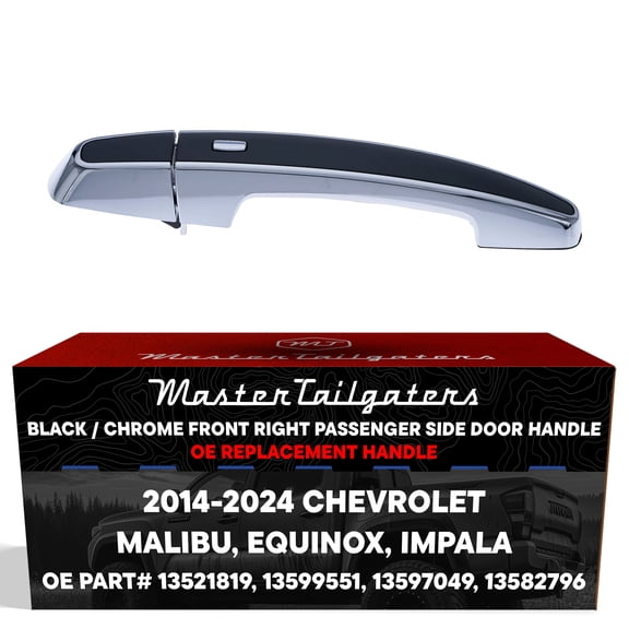 Master Tailgaters Exterior Door Handle Black/Chrome Replacement for Chevrolet Malibu (16-24), Equinox (14-24), Impala (14-24) OE Part # 13521819, 13599551, 13597049, 13582796 | Front Right Side