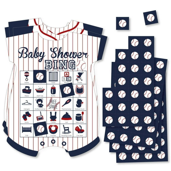 Big Dot of Happiness Batter Up - Baseball - Picture Bingo Cards and Markers - Baby Shower Shaped Bingo Game - Set of 18
