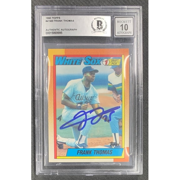 Frank Thomas 1990 Topps Signed Baseball Rookie Card #414B Auto Graded Beckett 10