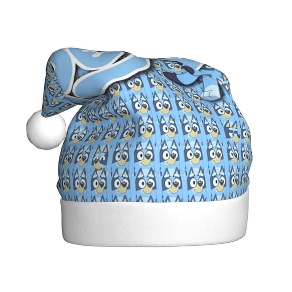 Kowoue Bluey Pattern Santa Hat Christmas Hats for Adults, Holiday Unisex Velvet Comfort Xmas Hat for Women Men