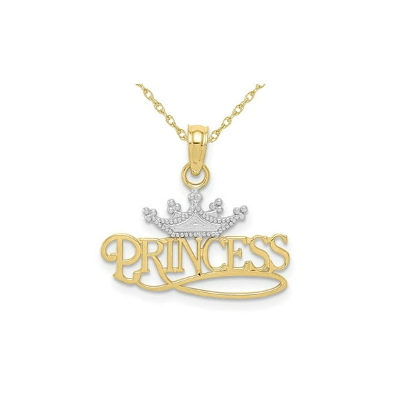 Gem & Harmony Princess with Crown Pendant Necklace in 10K Yellow Gold for Women