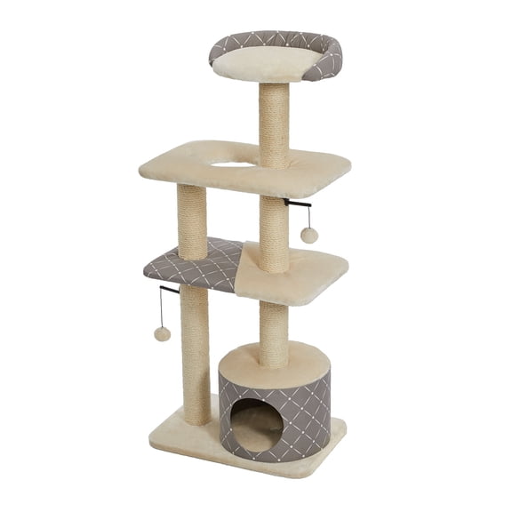 MidWest Homes for Pets Cat Tree | Tower Cat Furniture, 5-Tier Cat Tree w/Sisal Wrapped Support Scratching Posts & High Cat Look-Out Perch, Mushroom/Diamond Pattern, Large Cat Tree