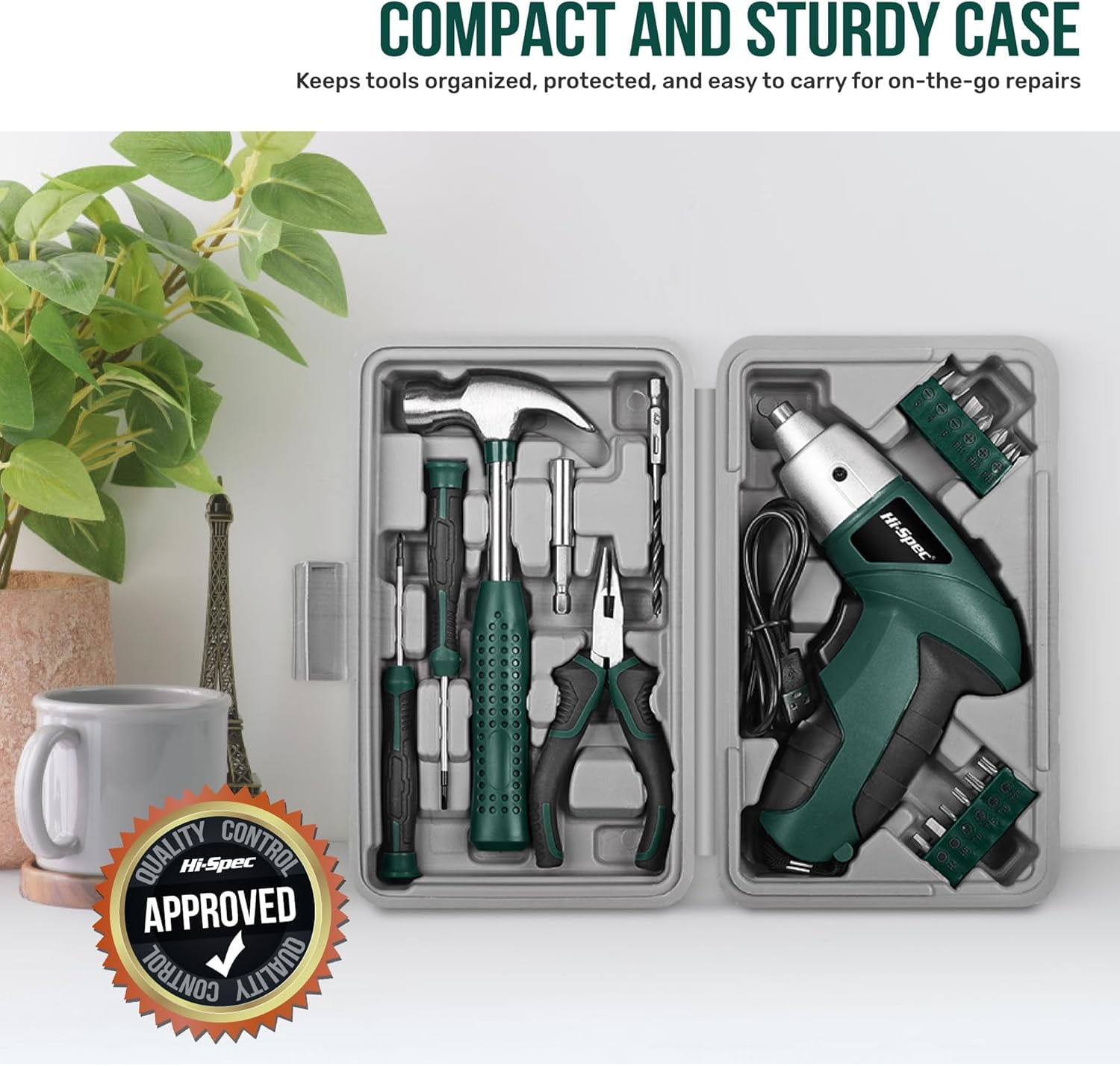 General 3.6V Cordless Electric Screwdriver Set with Interchangeable Bits, Green