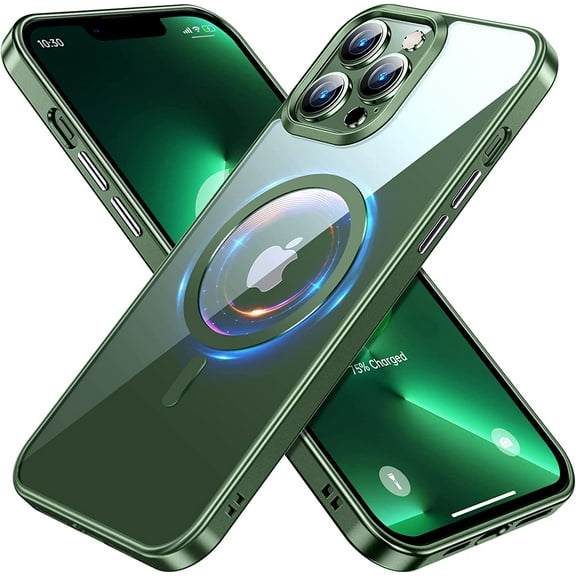 Magnetic Crystal Clear for iPhone 13 Pro Case [Not Yellowing][Military Protection & Compatible with MagSafe][No.1 Strong Magnets] Compatible with iPhone 13 Pro Protective Slim Case(Alpine Green)