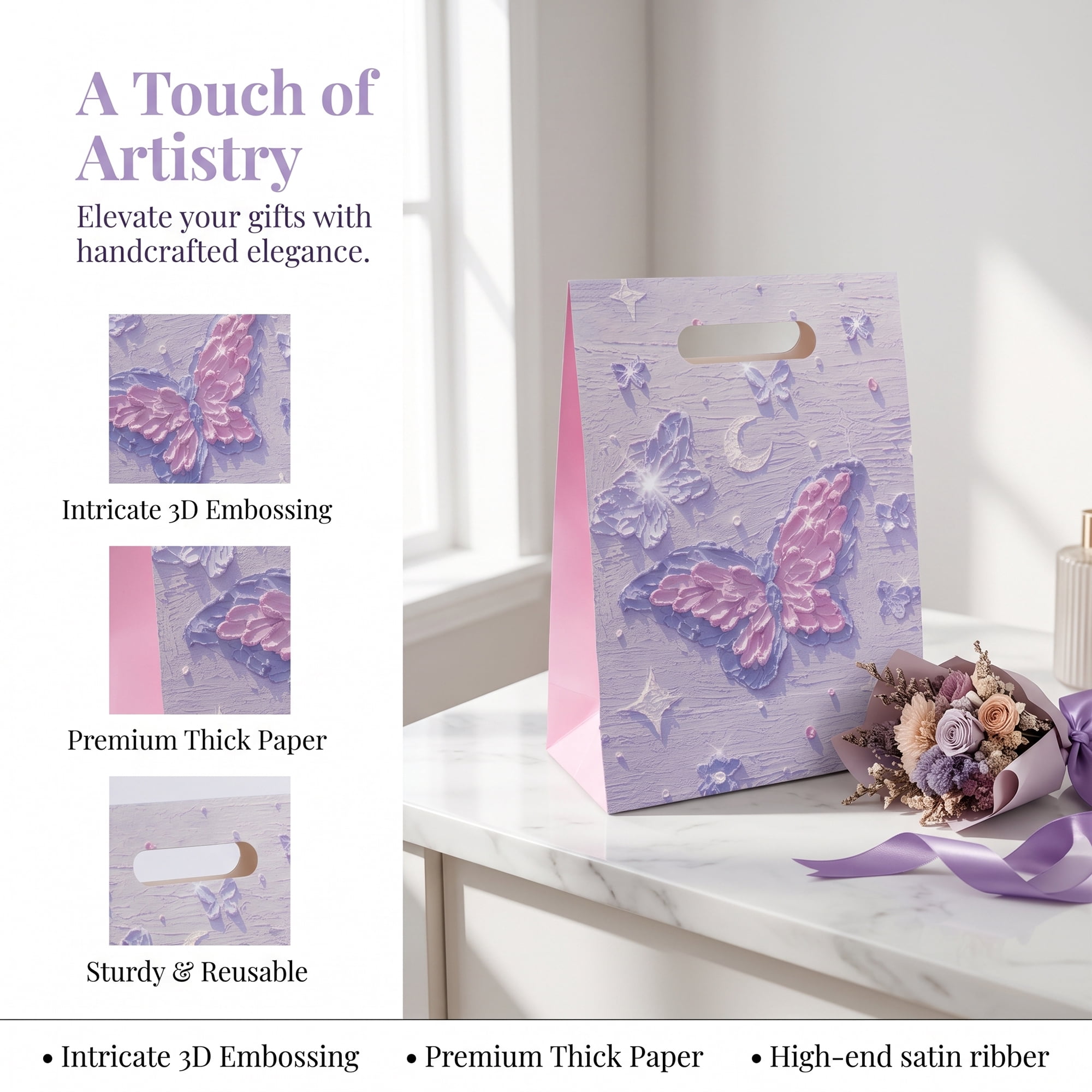 Unique Bargains Thickened Gift Bags with Comfortable Handles Butterfly 5.9" x 2.8" x 8.3"