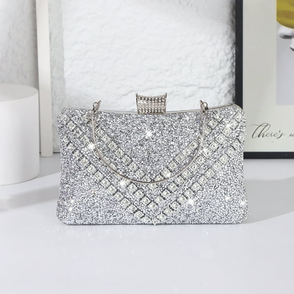Jaucin Women's V-Shaped Diamond Evening Bag Wedding Cocktail Clutch Silver Mountain Crossbody Bag with Detachable Shoulder Strap