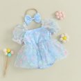 thumbnail image 3 of Fortune Newborn Baby Girl Tulle Rompers 3D Flower Mesh Short Sleeve Jumpsuits 0-18 Months, 3 of 8