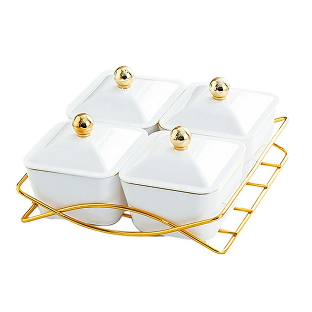 Lipstore 4 Bols de Service pour Collations avec Couvercle Pot à Biscuits pour Apéritif Fête Biscuits Sucrés Blanc