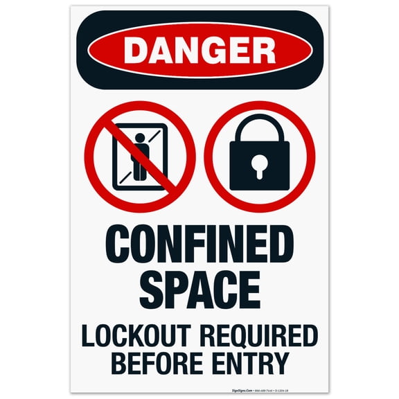 Confined Space Lockout Required Before Entry Sign, OSHA Danger Sign, 24x36 Corrugated Plastic