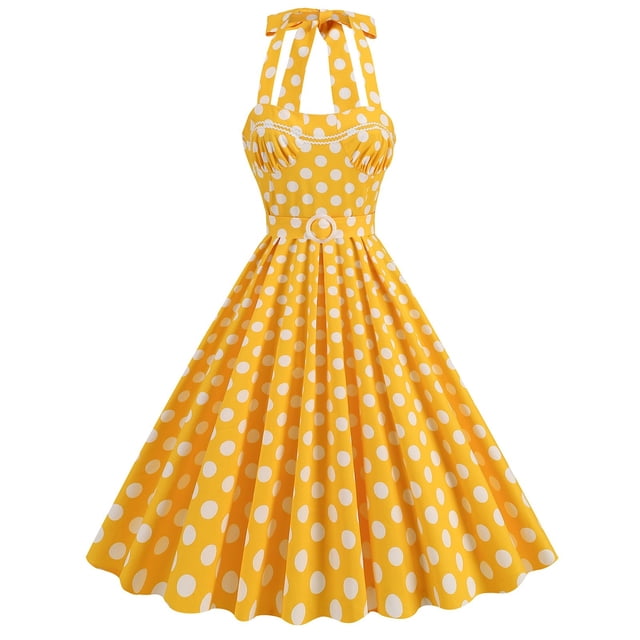 WILLBEST Vestidos de Mujer Estilo Lunares Retro Temperamento Cintura Un Hombro Encaje Picnic Hermanas Tomar Fotos y Swing Vestido Chica