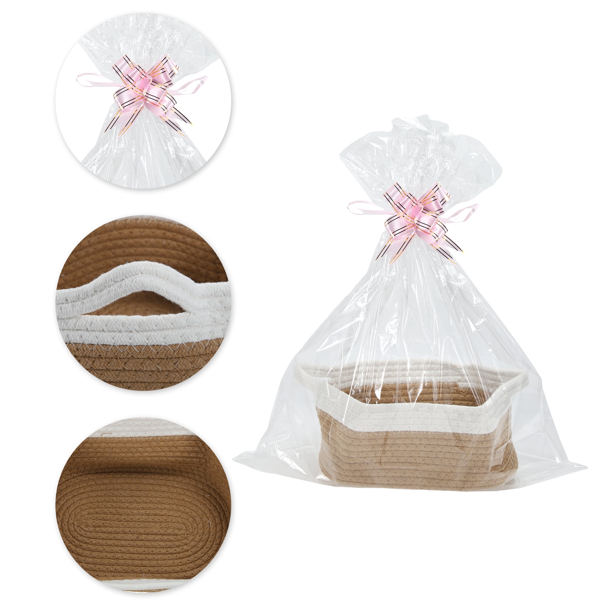 Unique Bargains Durable Woven Gift Decorative Basket Set 12x8x5 Inches Khaki, White