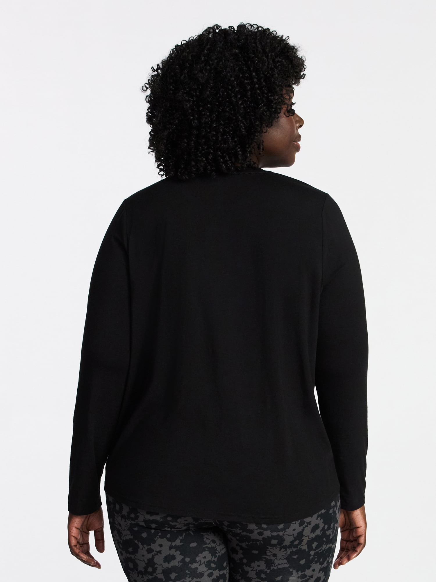 Terra & Sky Women's Plus Size Crewneck Tee with Long Sleeves, Sizes 0X-5X