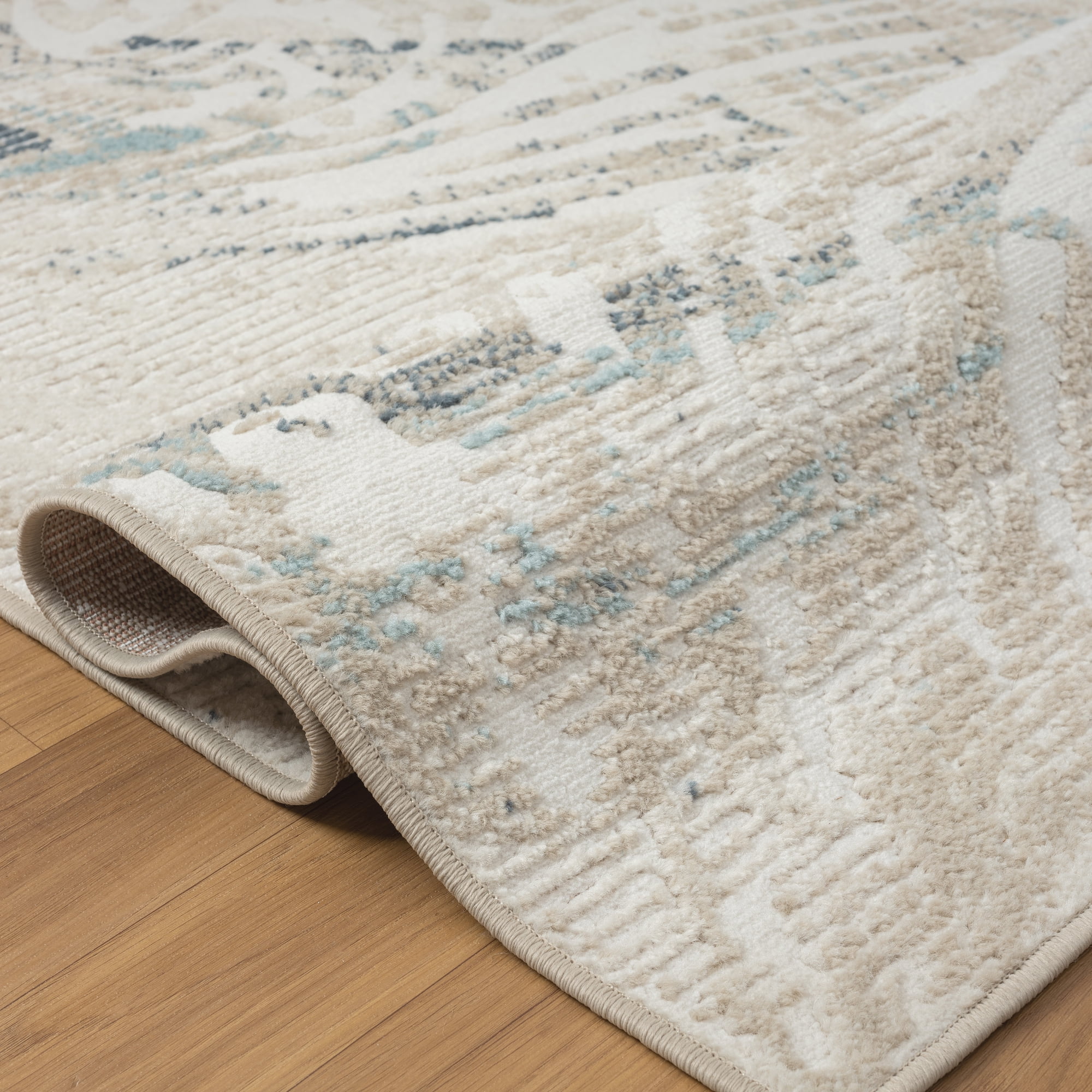 LR Home Bella 2'8"x 8' Ivory and Blue Abstract Durable Performance Indoor Runner Area Rug