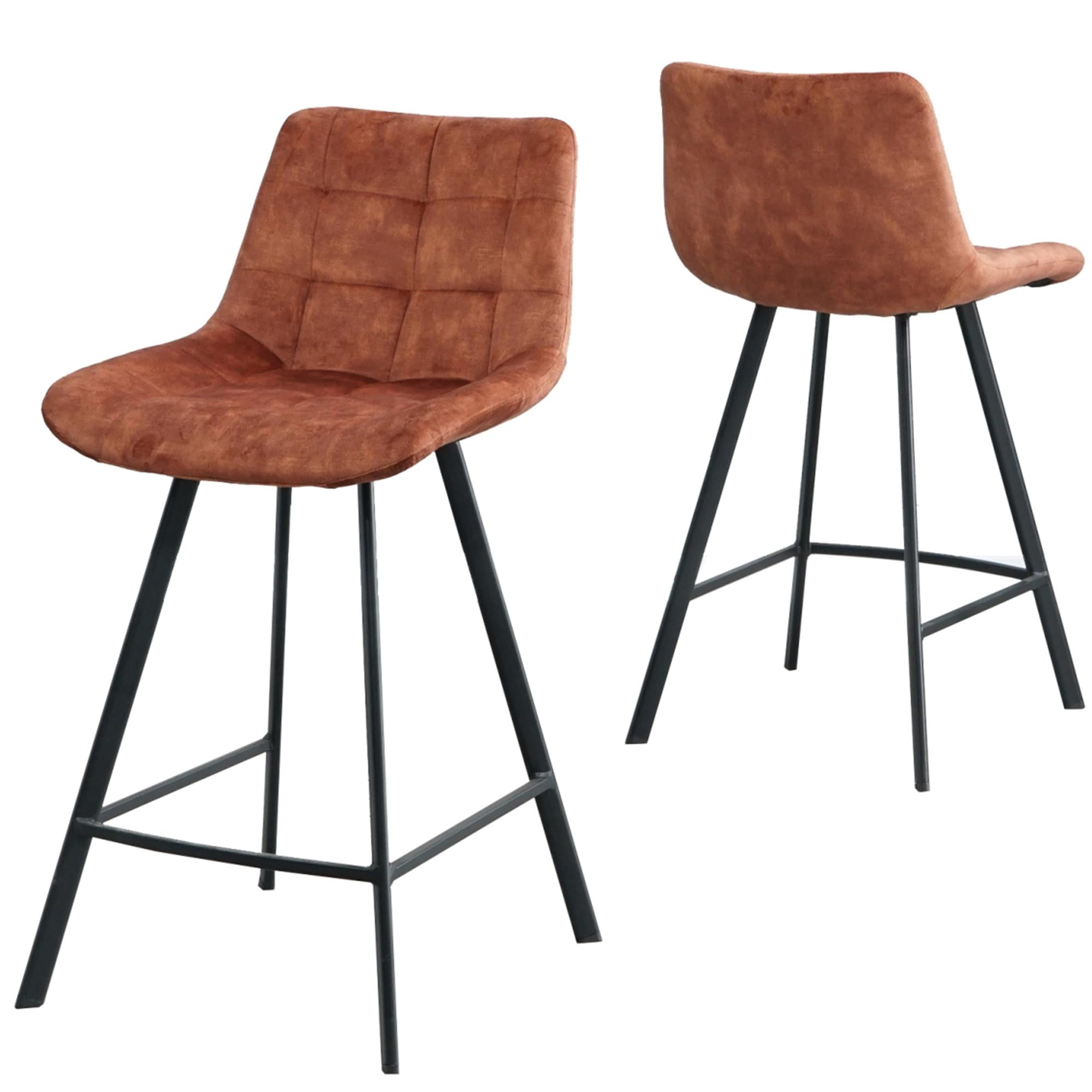 Yardi Yard Set of 2 Velvet Upholstered Bar Stool, Counter Height Barstools with Footrest and Back for Kitchen, Rustic Brown Yardi Yard Set of 2 Velvet Upholstered Bar Stool, Counter Height Barstools with Footrest and Back for Kitchen, Rustic Brown