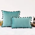 thumbnail image 2 of Nvzi Velvet Soft Solid Decorative Throw Pillow Cover with Tassels Boho Accent Cushion Case for Couch Bedroom Car Water Green 12''x20'', 2 of 3