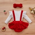 thumbnail image 3 of Douhoow Valentine's Day Baby Girl Clothes Set Infant Ribbed Ruffles Romper Red Suspender Shorts, 3 of 8