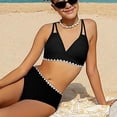 thumbnail image 5 of FINALGANG Girls 2 Piece Swimsuit Set Kids Spaghetti Strap V Neck Top With Contrast Zigzag Trim Matching Swim Briefs For Beach Pool Vacation Black 11-12 Years, 5 of 6
