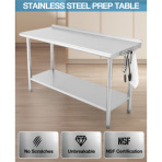 TEQIN Stainless Steel Table Prep & Work Table,NSF Heavy Duty Commercial with Undershelf and Backsplash Prep Worktable for Restaurant Kitchen Home and Hotel