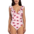 thumbnail image 2 of Yiaed Cute Pig Nose Print Women's Ruffled One Piece Swimsuit V Neck Swimwear Slimming Monokini for Woman-X-Large, 2 of 8