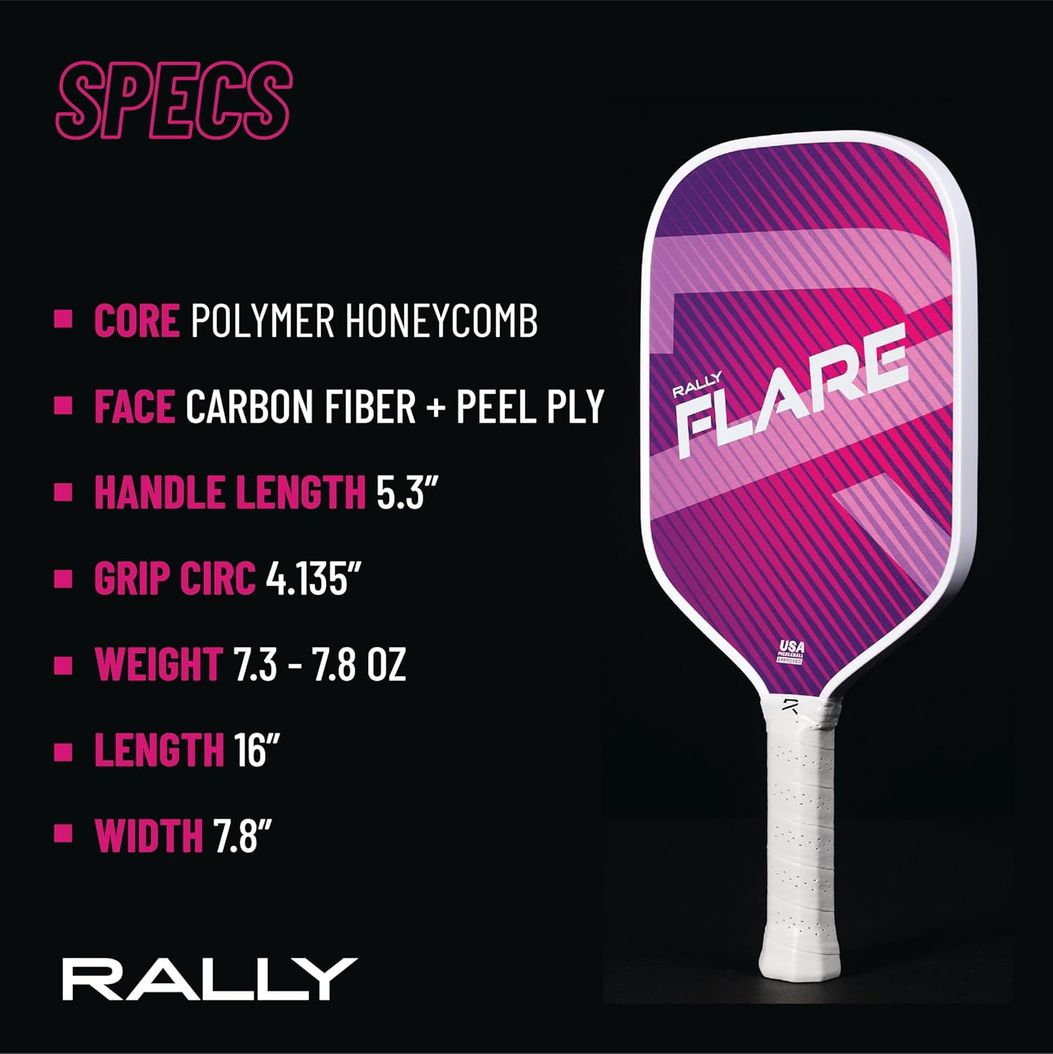 Rally Flare Graphite Pickleball Paddle – 2025 & Original Versions | Lightweight Design, Durable Polymer Core, Carbon or Graphite Face, USAPA Approved (Purple)