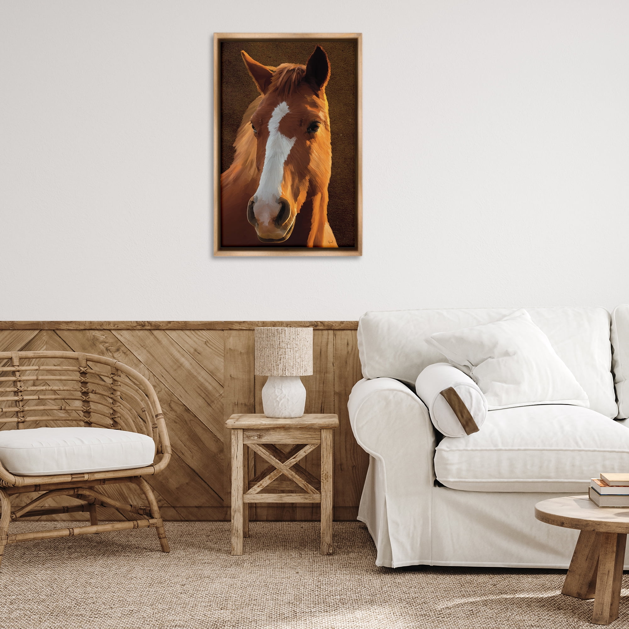 Stupell Industries Bella Brown Horse Face Animals Painting Brown Floater Framed Canvas Art Print Wall Art, 21 x 31