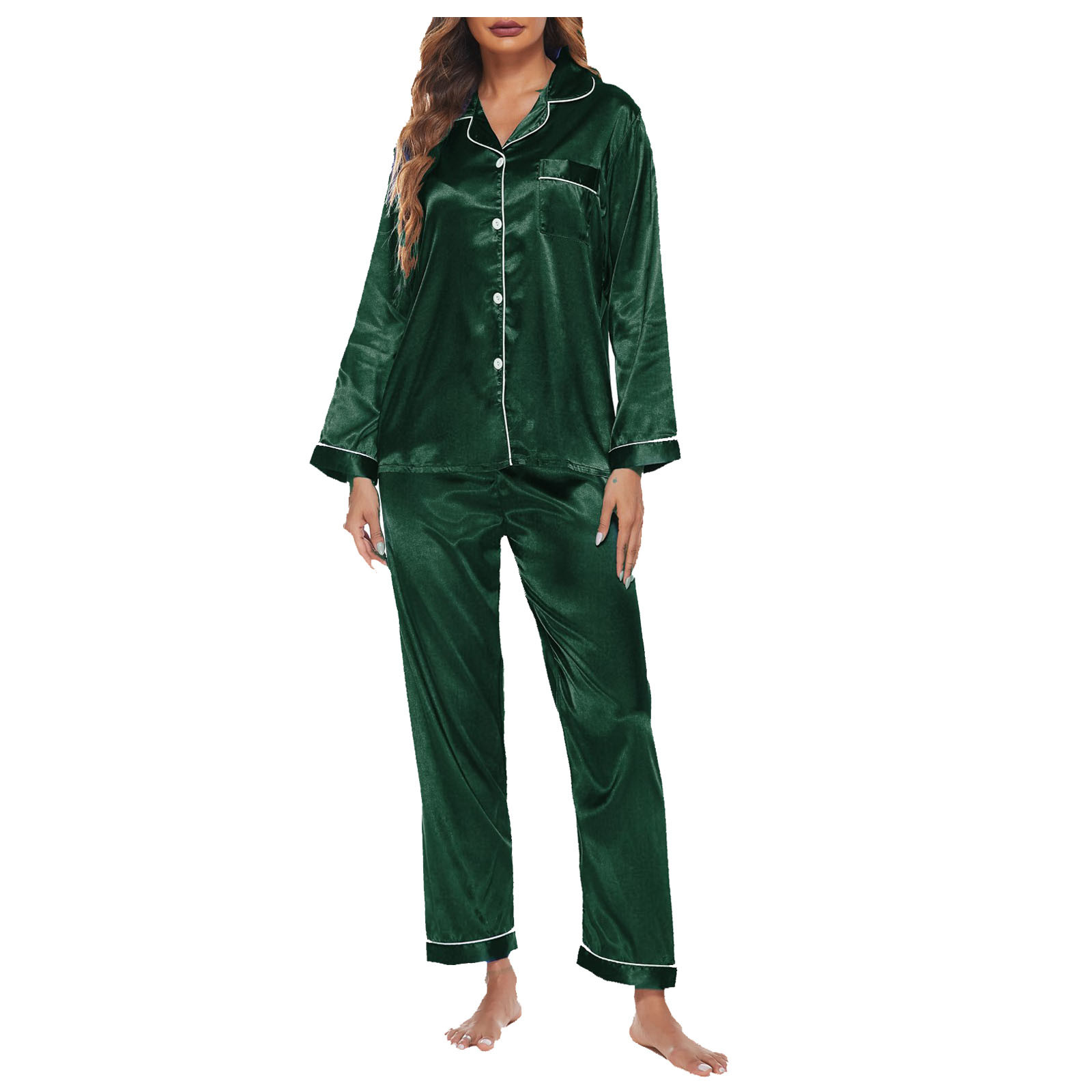 Aboser Women's Silk Satin Pajama Set Soft Long Sleeve Sleepwear Two ...